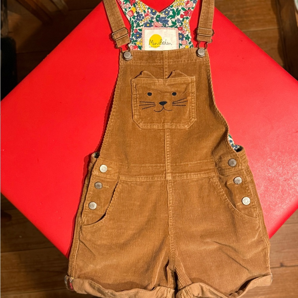 Mini Boden Corduroy Kids Overalls with Cat Pocket size 8-9yr $30